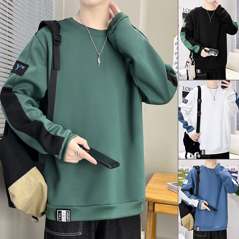 Áo Thun Nam Dài Tay Cổ Tròn Kiểu Hàn Quốc