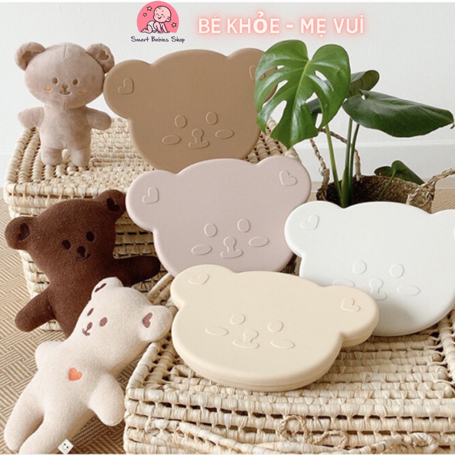 KHAY SILICON CAO CẤP PHONG CÁCH HÀN QUỐC CÓ ĐẾ HÍT CHÂN KHÔNG CHỐNG ĐỔ HÌNH GẤU BROWN CHO BÉ ĂN DẶM, BABYSI