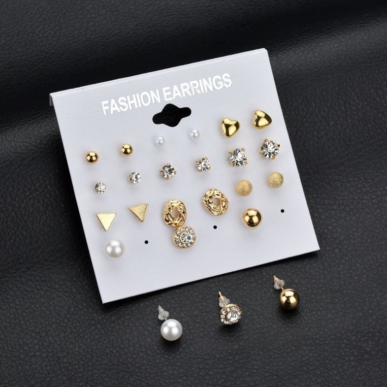 Set 12 đôi hoa tai hạt đơn giản phong cách Âu Mỹ i01