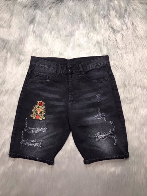FREESHIP_Quần short jean nam rách cao cấp 2 màu xám,xanh thêu chữ co dãn tốt | BigBuy360 - bigbuy360.vn