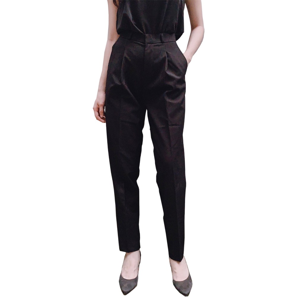 Quần dài baggy cạp cao chất vải kaki màu đen