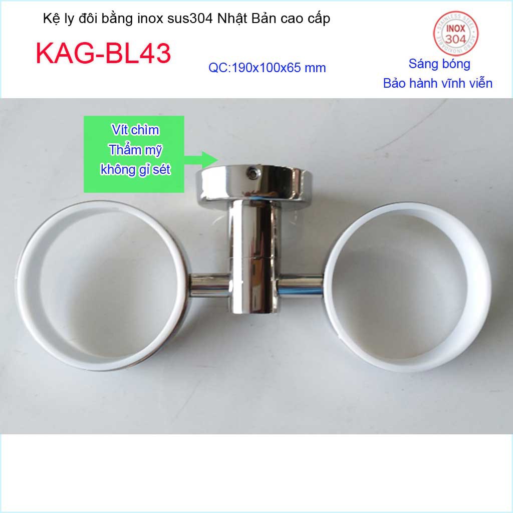 Kệ ly đôi inox kace KAG-BL43, kệ để ly bàn chải inox 304 Nhật Bản đế tròn cao cấp thiết kế tuyệt đẹp