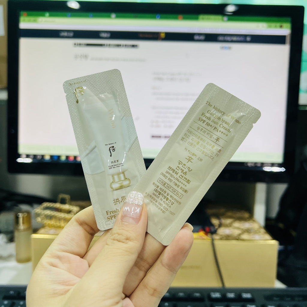 Gói Kem chống nắng Whoo Gongjinhyang Fresh Sun Cream SPF50+/PA++++ 1ml_Chống nhăn da, làm mờ dần các nếp nhăn