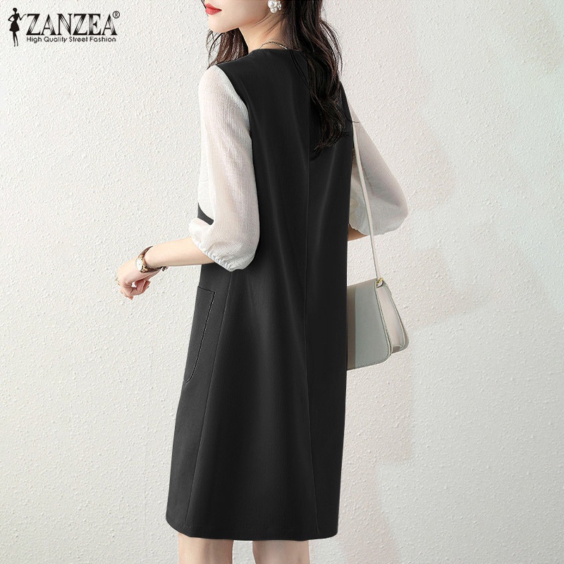 Đầm Zanzea tay lửng cổ chữ V dáng rộng sành điệu cho nữ