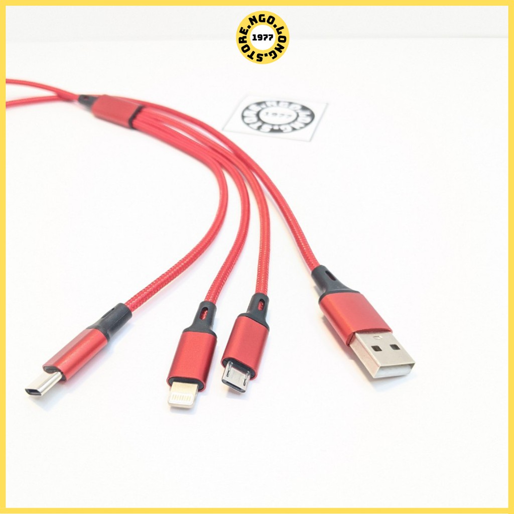 Cáp Sạc Đa Năng Dây dù sạc nhanh 3A Dài 1m2 | Dây Cáp Sạc 3 in1 iphone micro usb type c