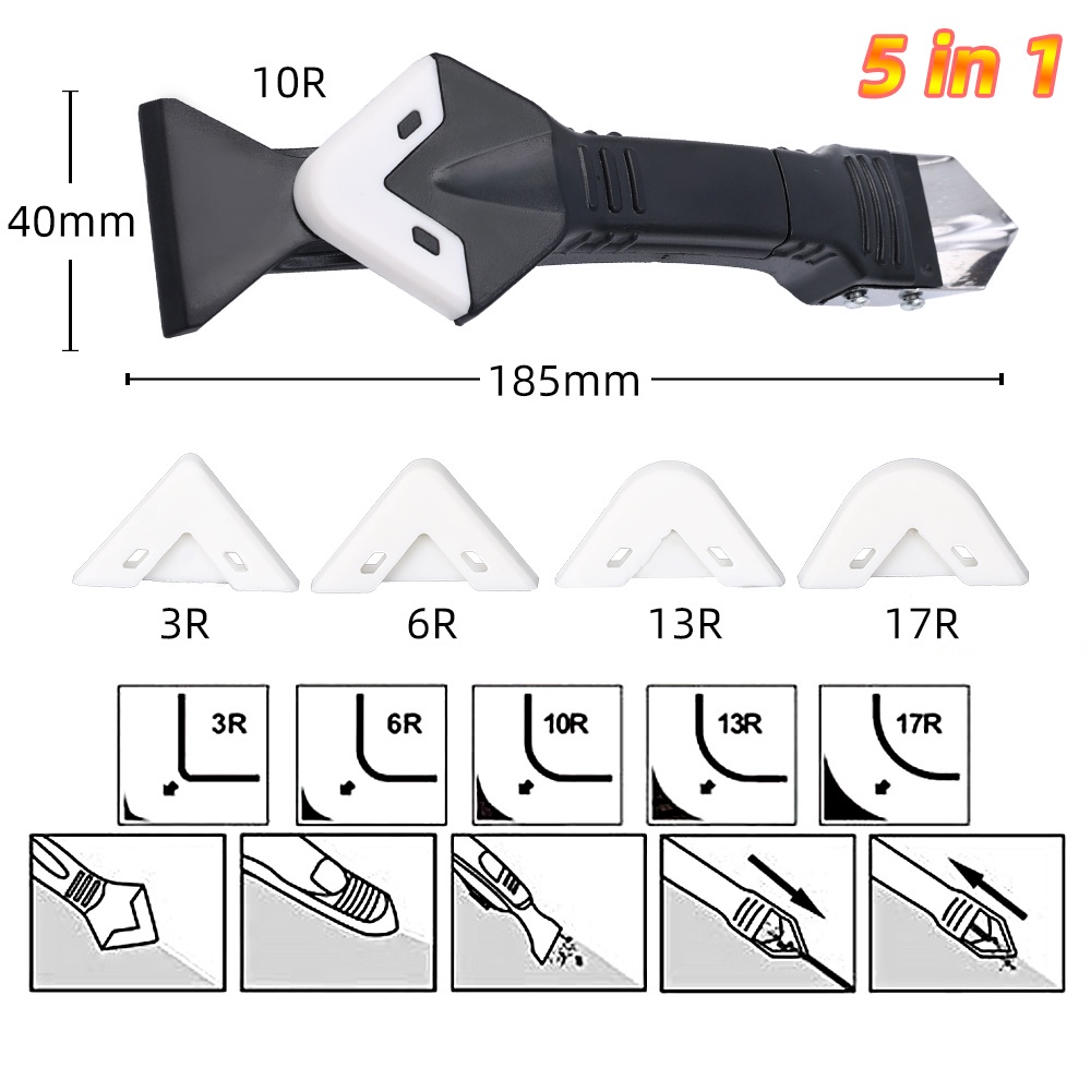 Bộ Dụng Cụ Chà Ron Góc Kính / Góc Cạnh Bằng Silicone 5 Trong 1 Đa Năng