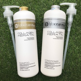 Bộ dầu gội xả siêu mượt phục hồi và ngăn gãy rụng tóc Edocean Collagen & Keratin 1000mlx2