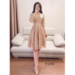 Váy ren be cổ tàu dài tay tiểu thư hàng thiết kế cao cấp V1255