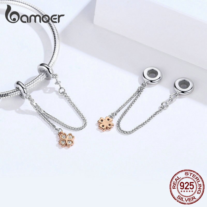 BAMOER Vòng Tay Gắn Mặt Hình Cỏ Bốn Lá Bằng Silicone BạC 925 SCC1261