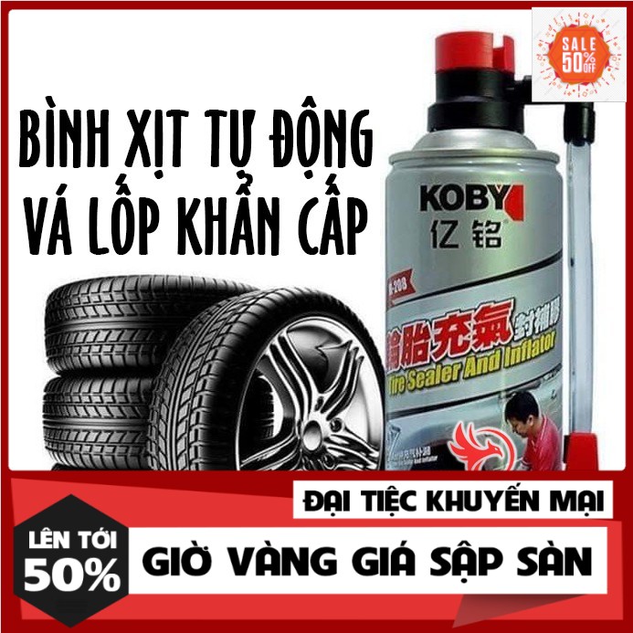 [LOẠI A] Bình chai bơm keo tự vá vỏ lốp bánh xe máy ô tô Koby 450ml khẩn cấp có và không săm thông minh