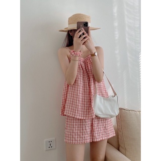 Đồ bộ nữ 2 dây kẻ mặc ở nhà có sẵn