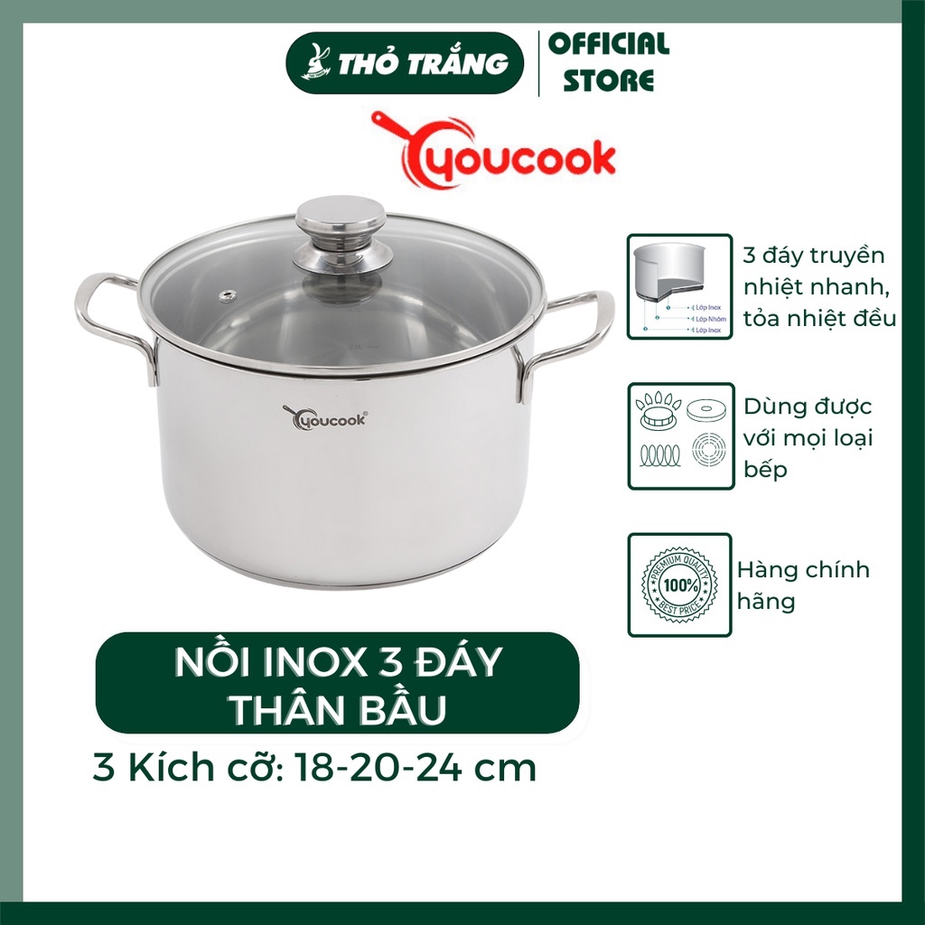 Nồi inox 3 đáy cao cấp thân BẦU thương hiệu You Cook