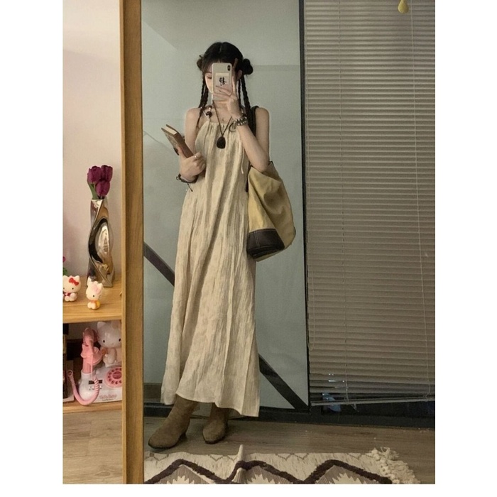 Đầm Maxi Hai Dây Dáng Rộng Phong Cách Nhật Bản Thời Trang Mùa Hè Ngọt Ngào Cho Nữ
