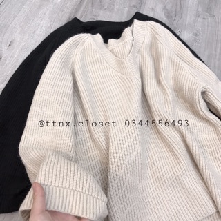 Áo len cổ tim tay xoè