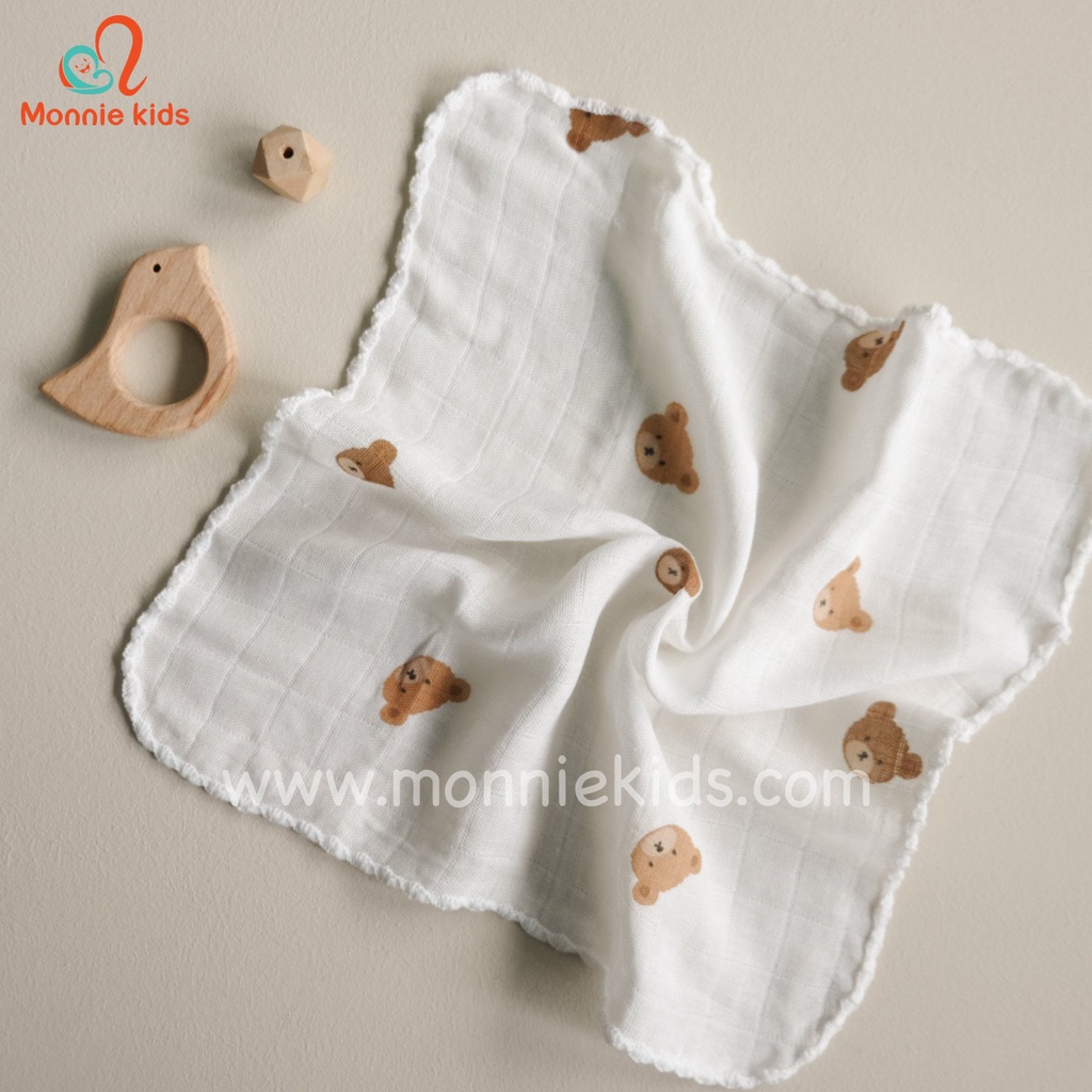 SET 6 KHĂN SỮA VẢI XÔ SỢI TRE ORGANIC MOCHEE HỌA TIẾT GẤU NÂU KÍCH THƯỚC 30X30CM