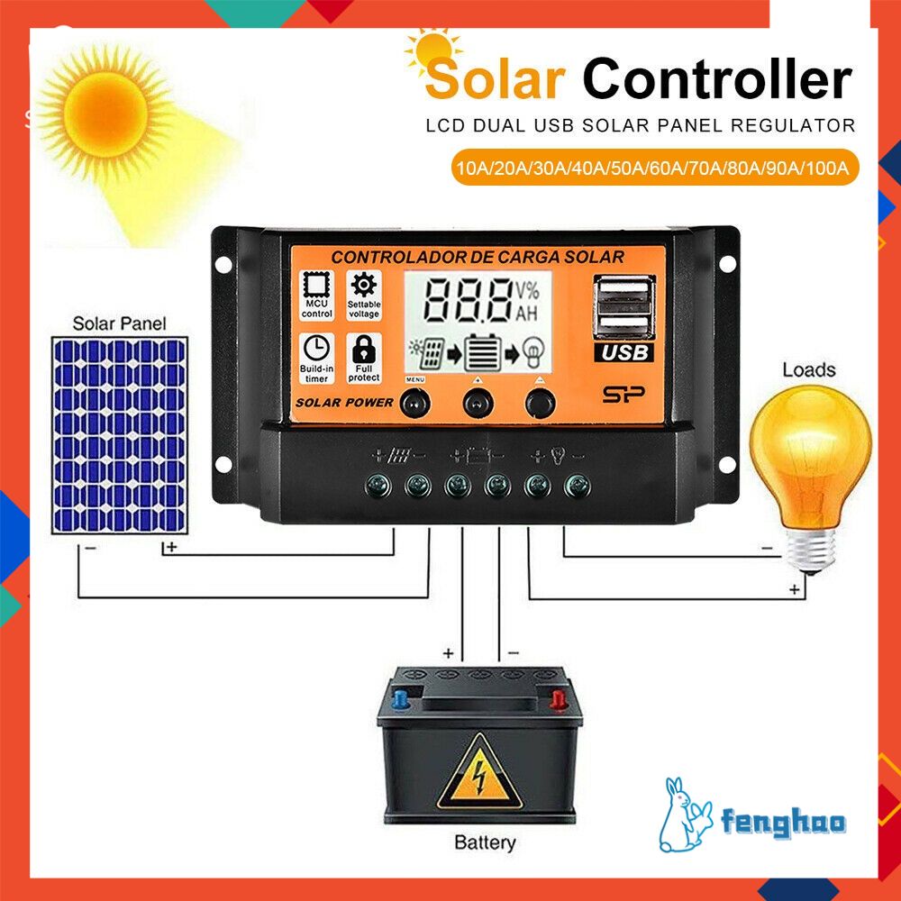 Năng lượng mặt trời Sạc Điều Khiển 12V/24V Tự Động Bộ Điều Khiển MPPT/PWM Hiển Thị LCD 5V Bộ Điều Khiển USB Kép