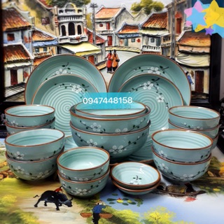 Bộ đồ ăn men Lam vẽ mai trắng ( 23 món )