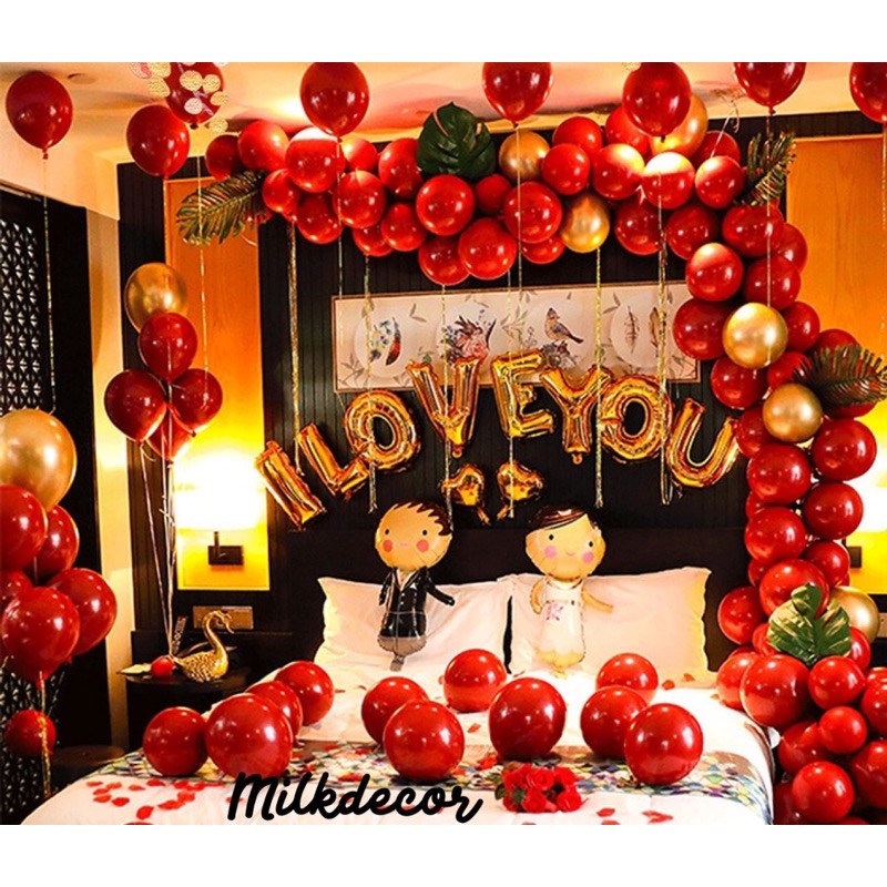 Bộ bóng bay trang trí phòng cưới, set bóng trang trí phòng cưới i love you Xp01