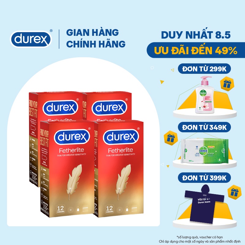 Bộ 2 hộp bao cao su Durex Fetherlite (12 bao/hộp) + tặng 2 hộp cùng loại