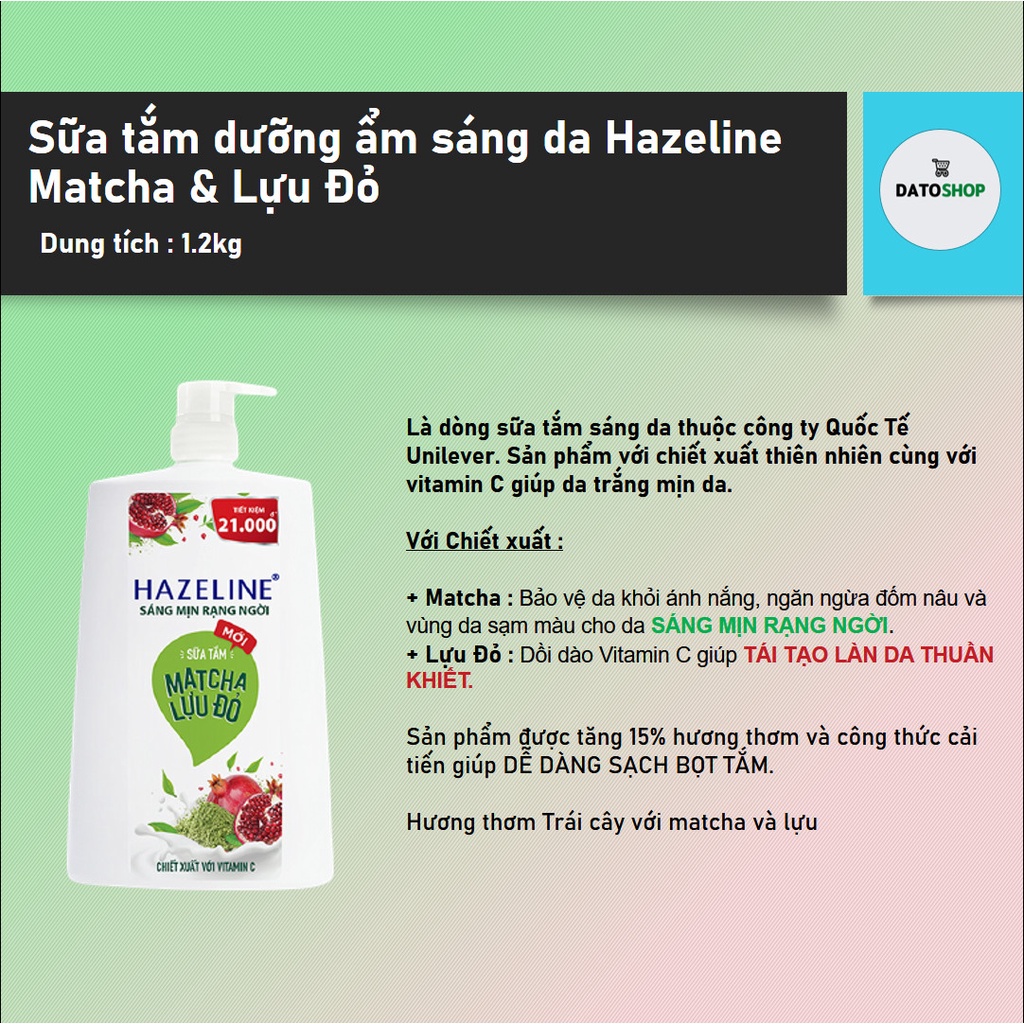 SỮA TẮM HAZELINE DƯỠNG THỂ THIÊN NHIÊN TRẮNG SÁNG DA  CHAI 1.2KG