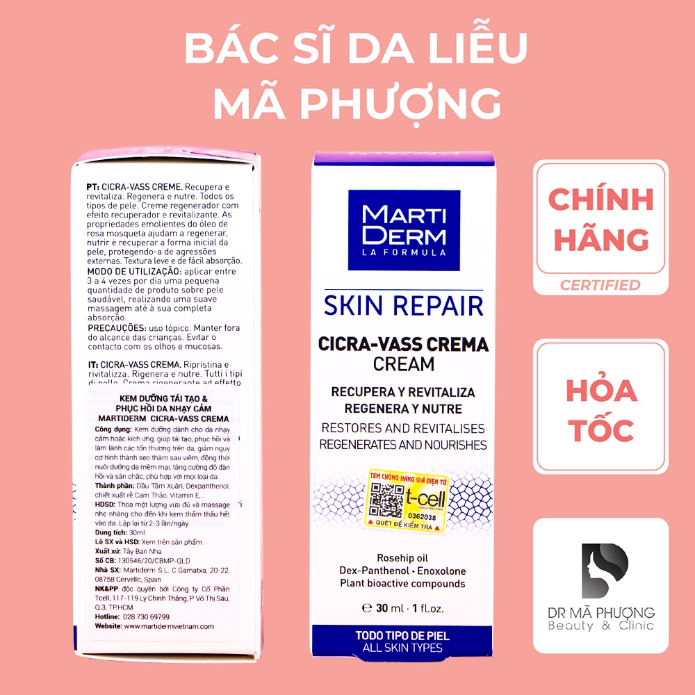 Kem Dưỡng  Phục Hồi Da Nhạy Cảm MartiDerm Skin Repair Cicra Vass Cream 30ml