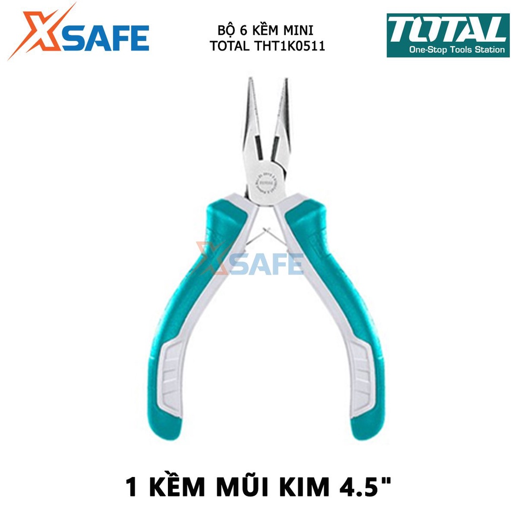 Bộ 6 kềm mini làm trang sức TOTAL THT1K0511 bộ kìm đa năng gồm 6 chi tiết răng 4.5”, cắt 4.5”, cắt đứt 4.5”, mũi dài 4.5