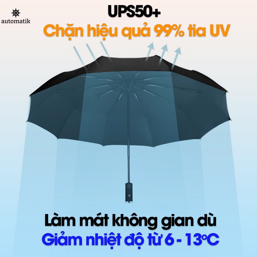 Ô Dù Che Mưa Gấp Gọn Tự Động 2 Chiều Có Đèn Pin, Dù Che Nắng Gấp Ngược Chống Tia UV - Automatik