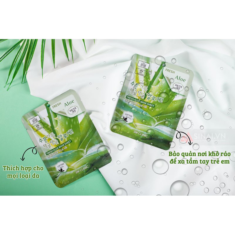 Bộ 10 gói mặt nạ dưỡng ẩm da chiết xuất nha đam 3W Clinic Fresh Aloe Mask Sheet 23ml x 10