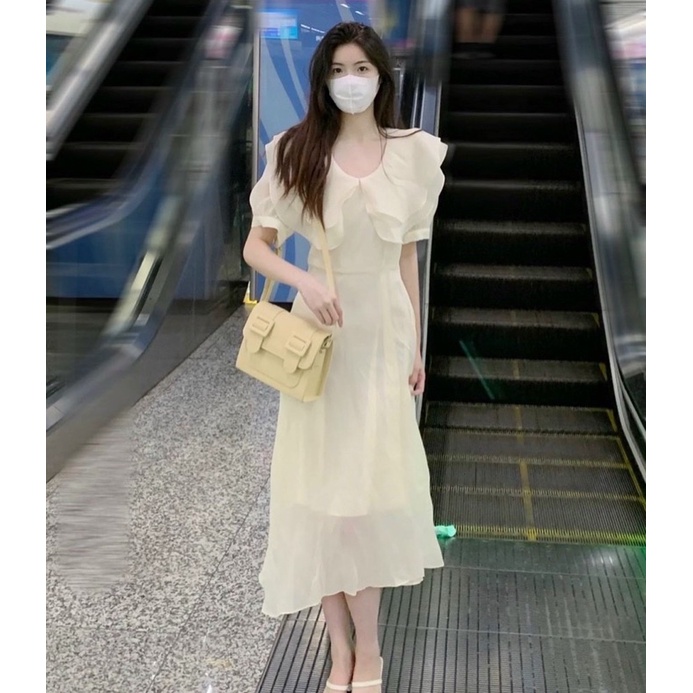 ĐẦM MIDI VOAN CỔ SEN ĐÔI