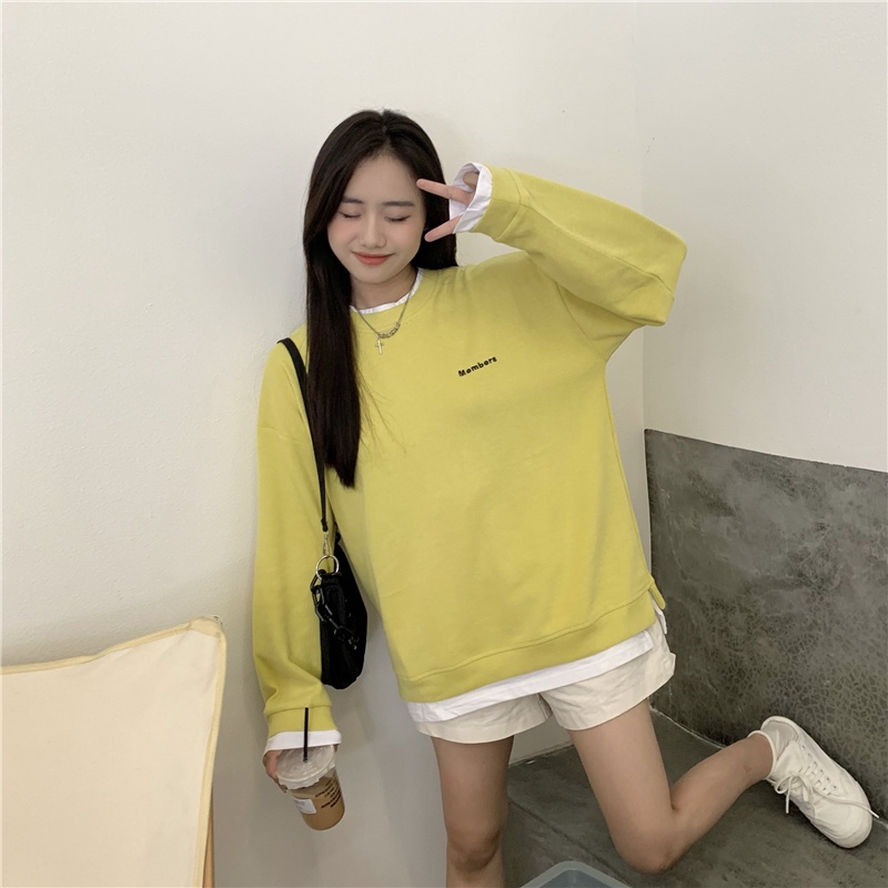 SUXI Áo Sweater Thể Thao Tay Dài Cổ Tròn Màu Sắc Đơn Giản Cho Nữ