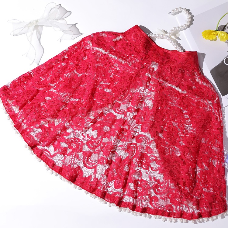 Áo Choàng Ren Mỏng Màu Đỏ / Đen Sang Trọng Cho Cô Dâu