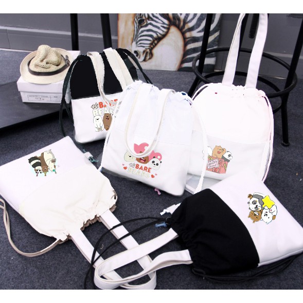 Túi tote dây rút ba anh em gấu TTDR30 tote vải bare bear cute dễ thương hoạt hình idol kpop