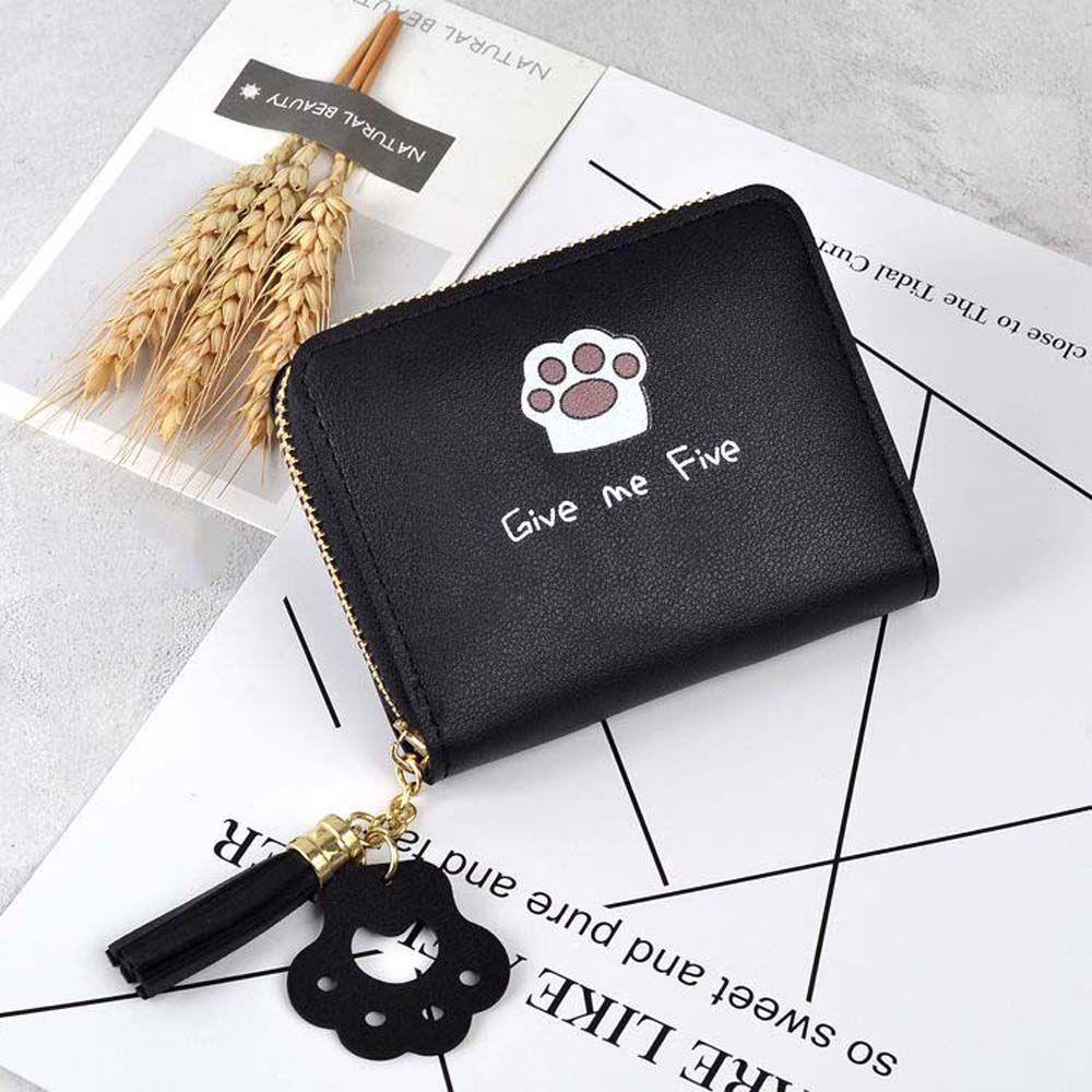 Ví Đựng Tiền Xu Mini Bằng Da PU Đa Năng Có Khóa Kéo In Họa Tiết Chân Mèo Dễ Thương Cho Nữ