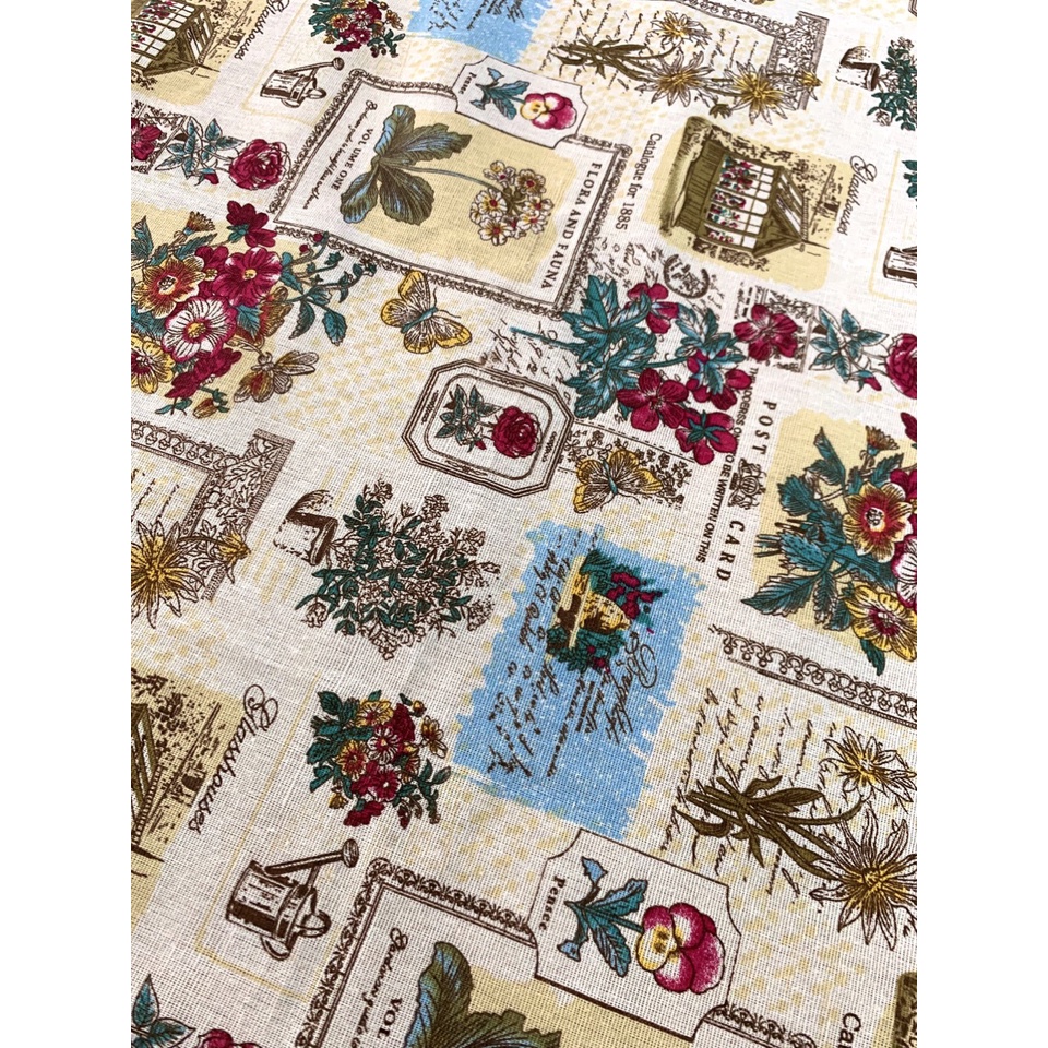 Khăn trải bàn vải canvas VIỀN REN họa tiết SÂN VƯỜN phong cách Nhật Bản nhẹ nhàng vintage