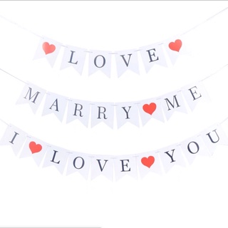 Dây cờ chữ Love you, Marry Me, xinh xắn trang trí (sinh nhật)