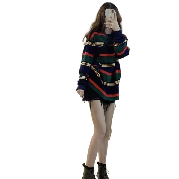Áo len mỏng Perty kẻ sọc thời trang mới mùa thu phong cách Hàn Quốc cho nữ