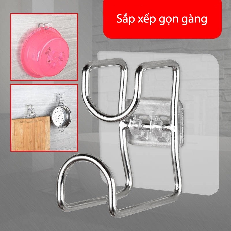 Móc Dán Tường Treo Chậu, Thau , Thớt, Đồ dùng phòng tắm, Nhà bếp - Inox thép không gỉ keo dính siêu chắc