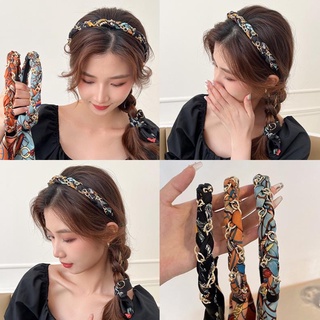 Bờm Cài Tóc Nữ Tết Dây Lụa Hoạ Tiết Siêu Xinh