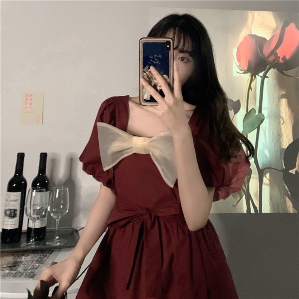 Đầm Tay Ngắn Dáng Ôm Thắt Nơ Eo Thời Trang Mùa Hè 2022 Dành Cho Bạn Nữ