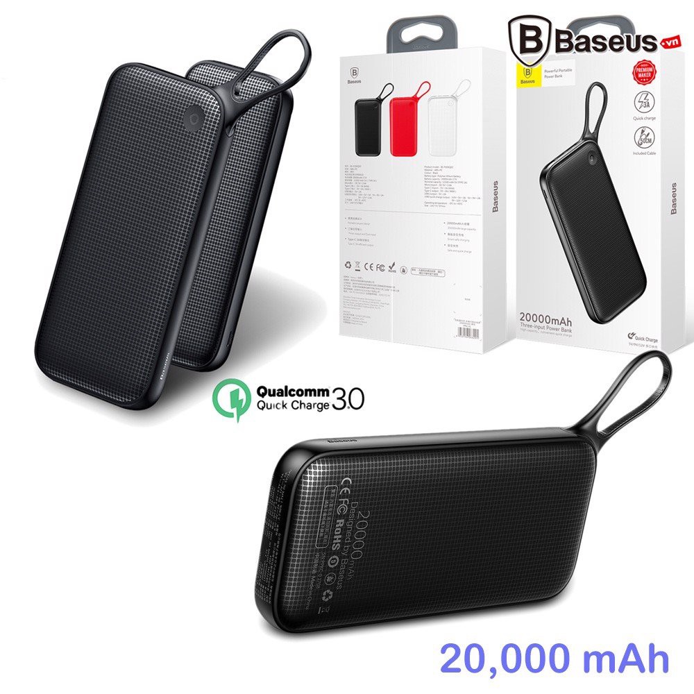 Pin dự phòng thương hiệu Baseus (PPKC) ( Đen) cao cấp dung lượng 20000mAh công nghệ sạc nhanh cổng PD 3.0 sạc 2 chiều