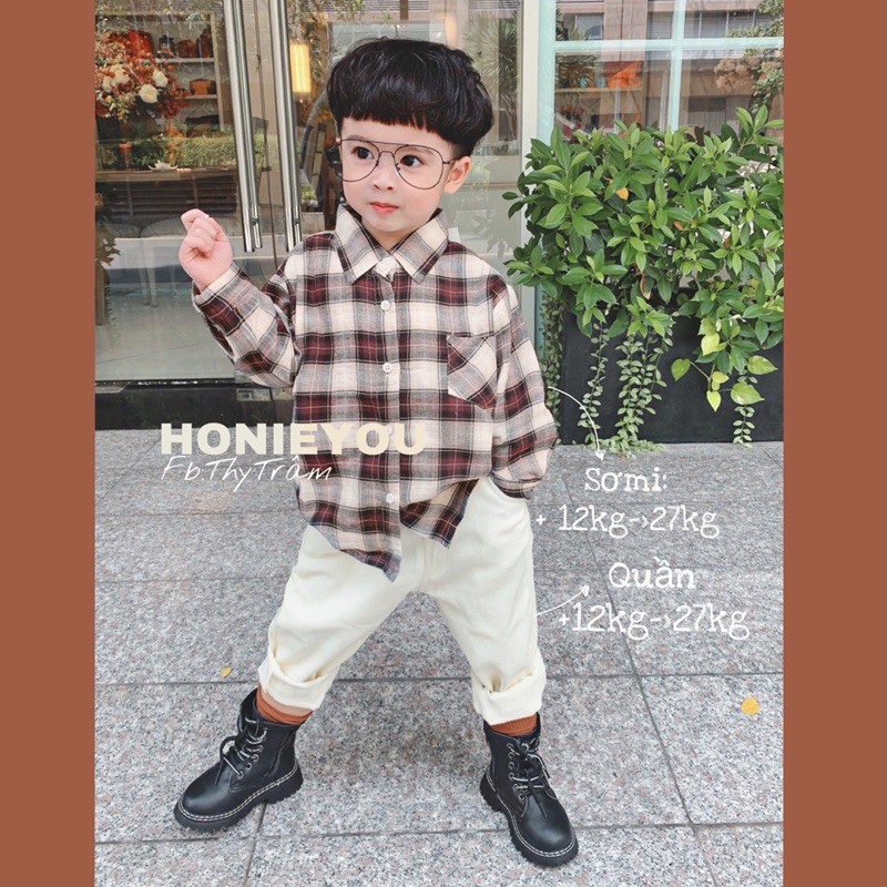 Áo sơmi vintage 2 màu bé trai/bé gái (12-27kg)