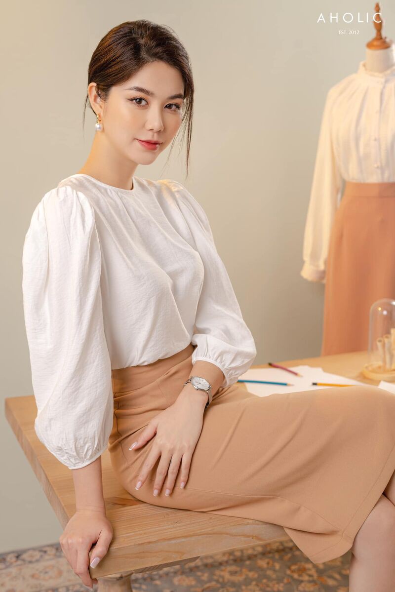 Áo kiểu sơ mi chất thô đũi rút nơ 3 màu Aholic A2874