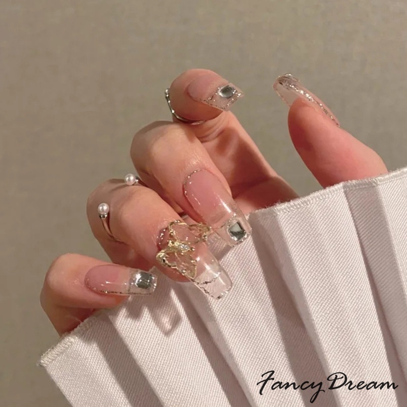 Set 24 Móng Tay Giả Dáng Dài Đính Bướm Thời Trang Sang Trọng Có Thể Tháo Rời