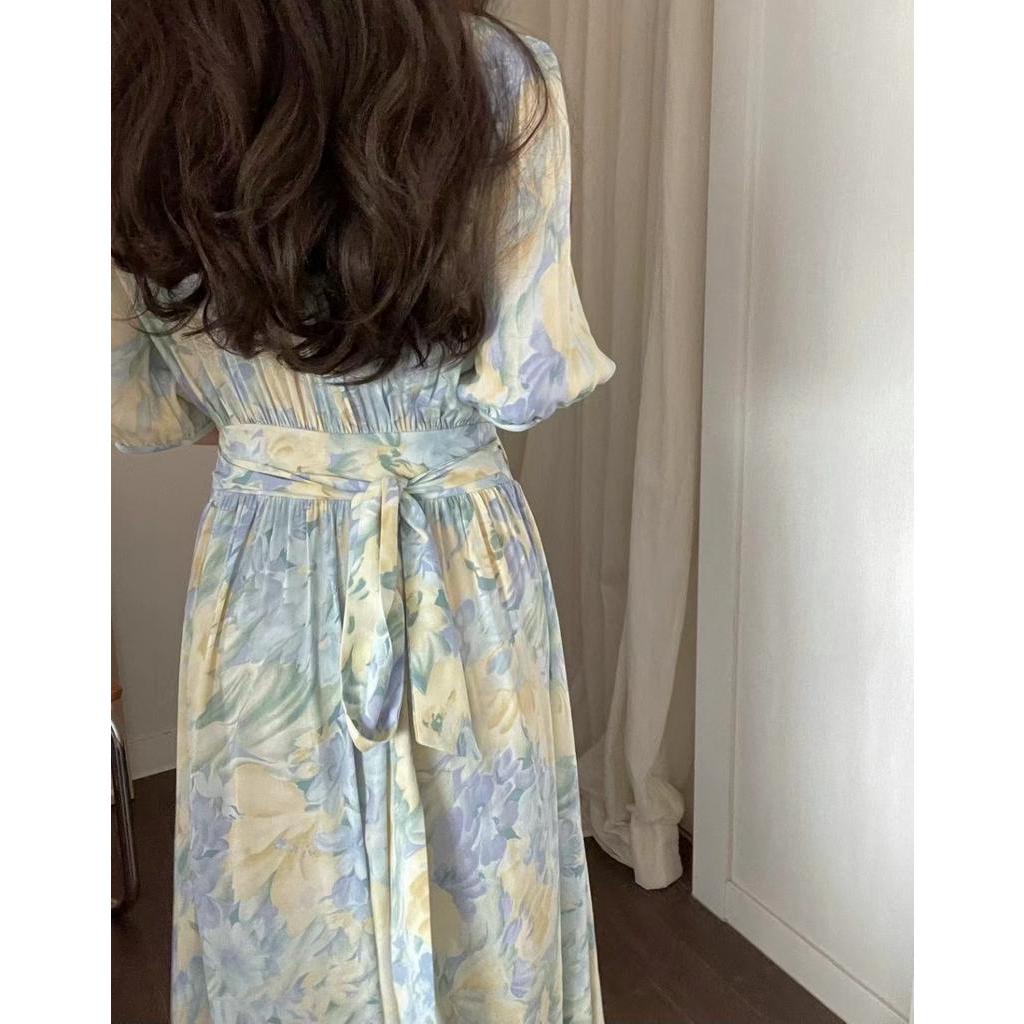 Đầm Chiffon Cổ V In Hoa Phong Cách Hàn Quốc Quý Phái 64273