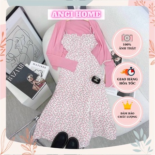 𝗦𝗲𝘁 đ𝗮̂̀𝗺 𝗺𝗶𝗱𝗶 𝗵𝗼𝗮 𝟮𝘀 + áo 𝗸𝗵𝗼𝗮́𝗰 hồng angi home