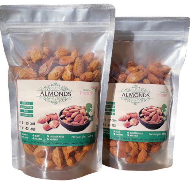 0.5Kg hạnh nhân rang bơ hàng mỏng vỏ date mới chuẩn Mỹ