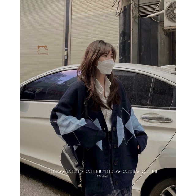Cardigan hàn quốc phối caro form rộng