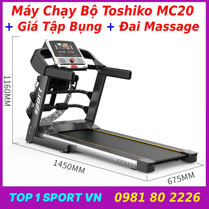 Máy tập chạy bộ điện đa chức năng tại nhà toshiko mc20 tặng đai massage + tạ chân yoga + giá tập bụng, bảo hành 3 năm