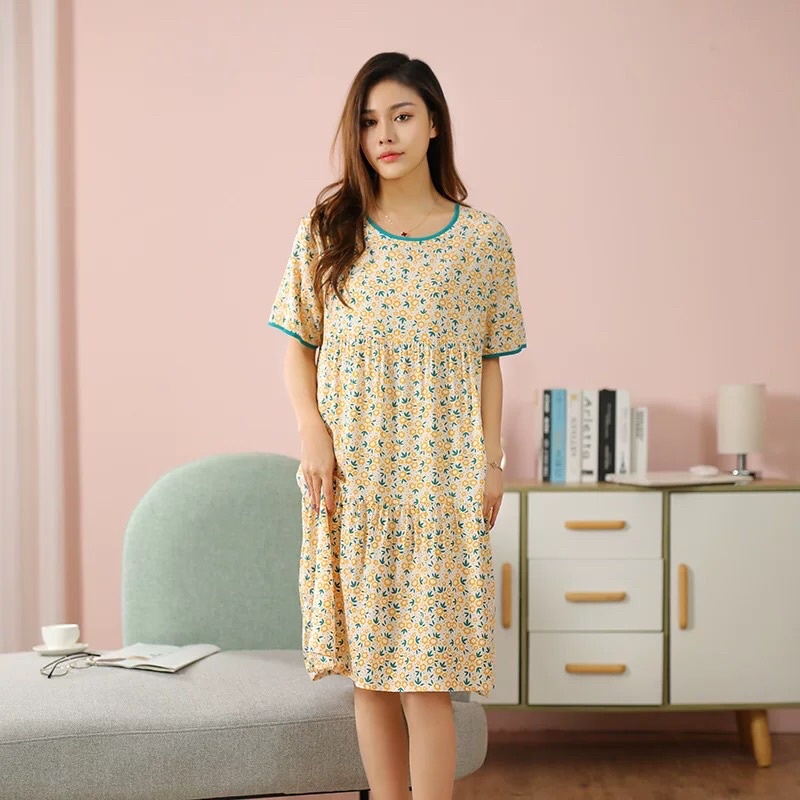 Váy ngủ, váy bầu chất lanh lụa hoạ tiết hoa nhí dễ thương