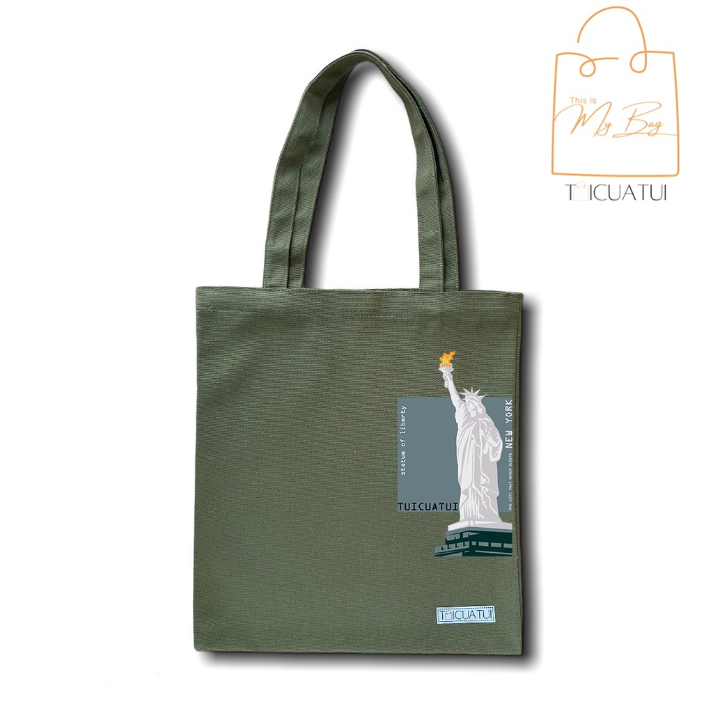 [TOTE BAG LOCAL BRAND] Túi Tote Unisex TUICUATUI Vải Canvas Mẫu In Statue of Liberty Blue